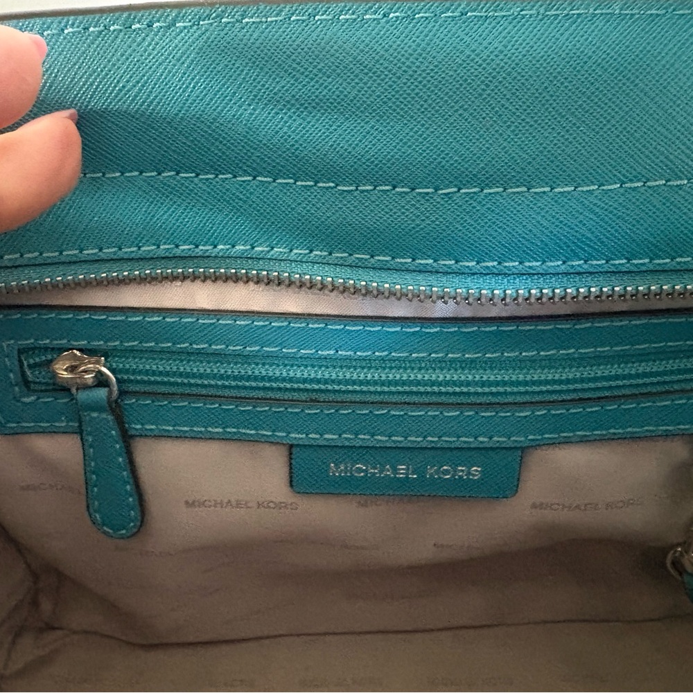 Michael Kors Teal Saffiano Satchel with Removable Strap - Picture 3 of 5